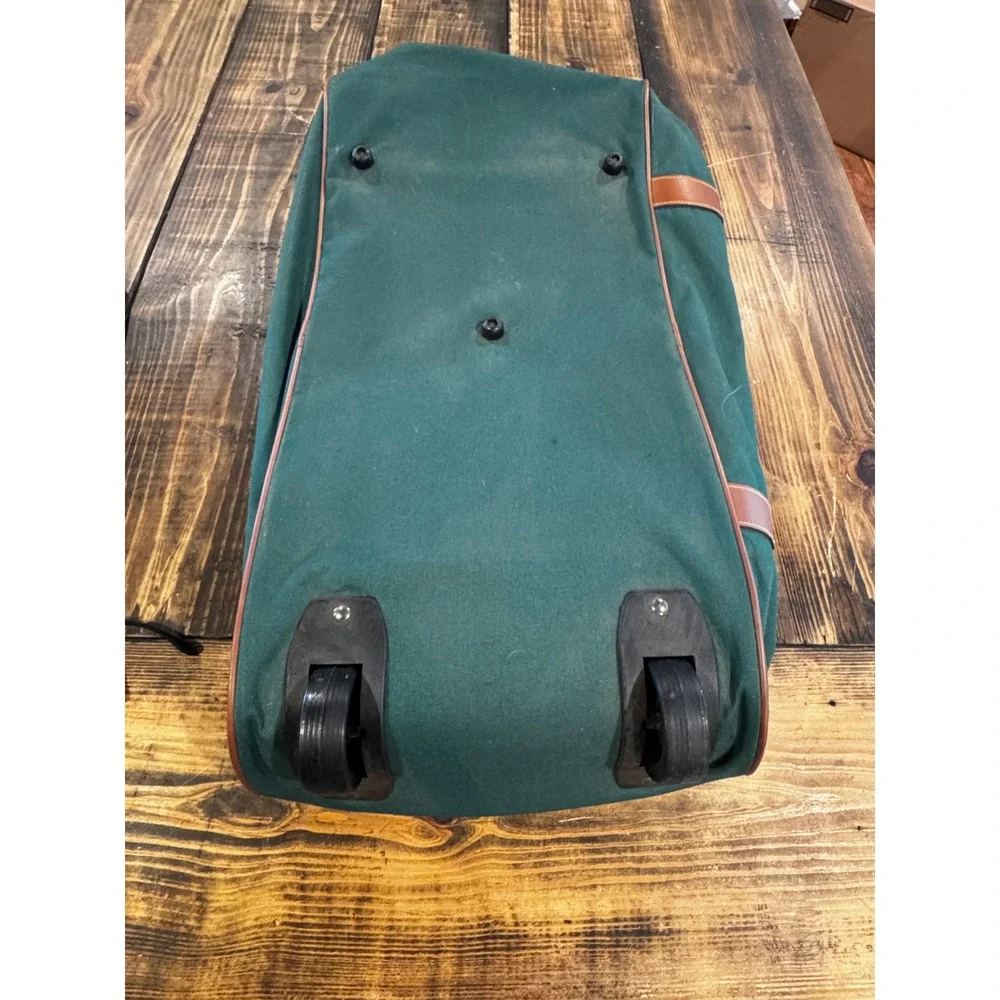 Polo Ralph Lauren Rolling Duffel Bag Green Canvas Leather Trim 24x13x11 Travel